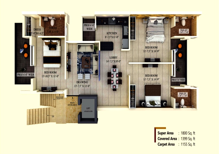 3 bhk floor plan golden castle zirakpur